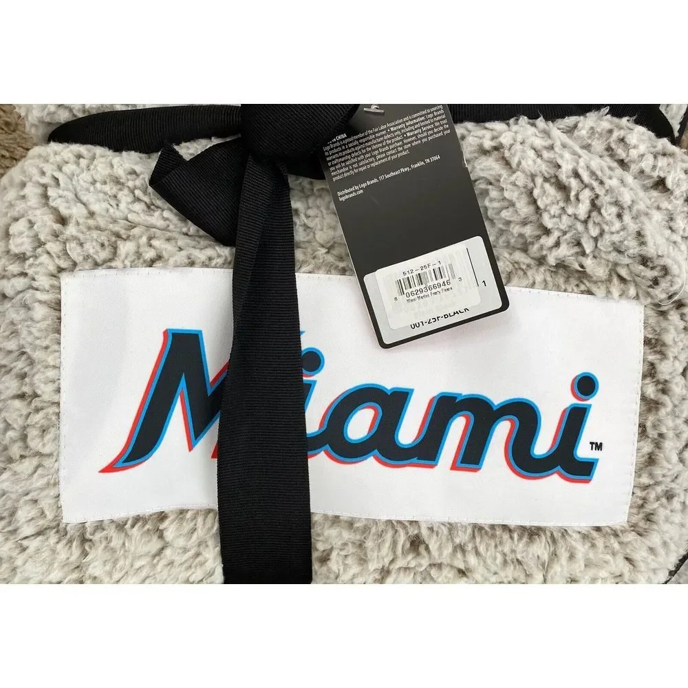Miami Marlins Frosty Fleece Sherpa Blanket 50'' x 60'' Gray Stitched Fabric‎ New